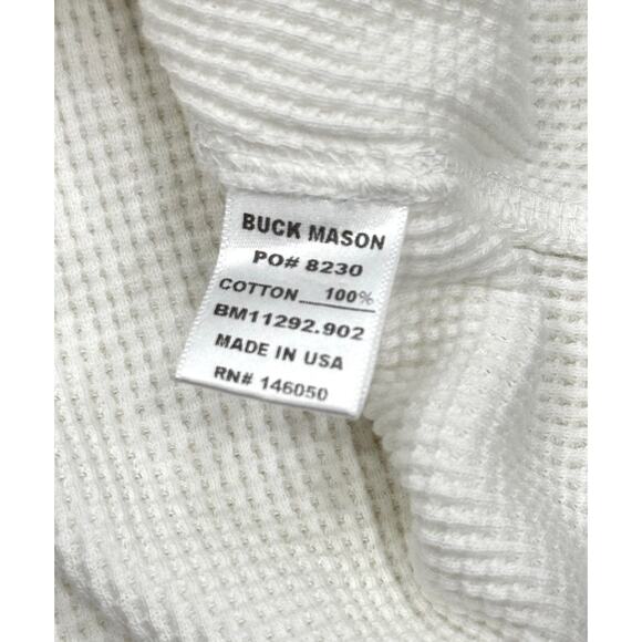 Buck Mason Men's Toughknit Thermal Long Sleeve Heavyweight Crew Shirt in White - Picture 5 of 5